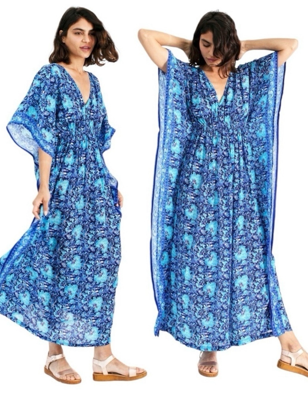 Rujuta Sheth Marie Cinch Kaftan Blue Ikat S/M